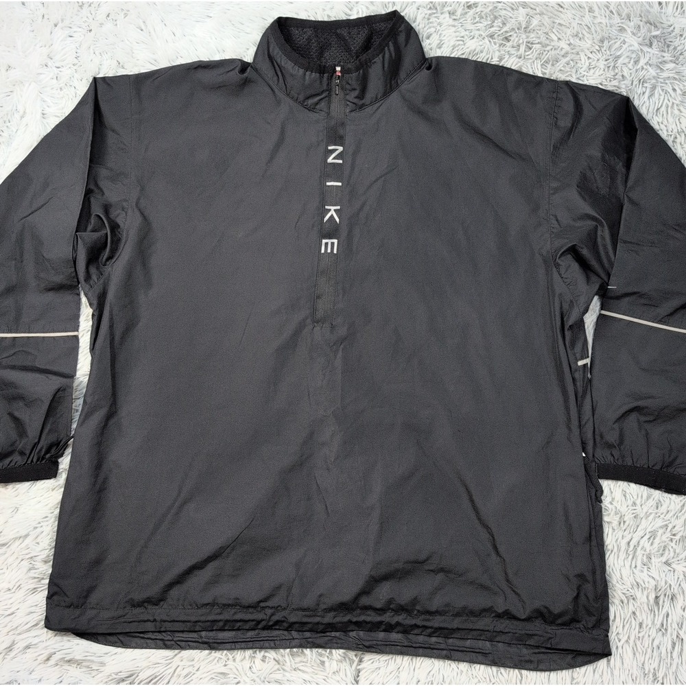 Vintage Nike Jacket Mens XL Black 90's Windbreaker Half Zip Up Pockets Swoosh